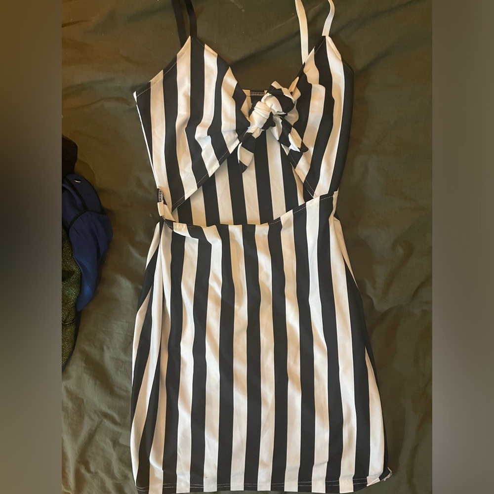 Stripey Beetlejuice dress with open stomach